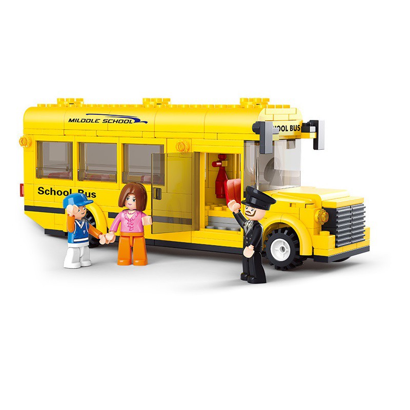 Bộ đồ chơi khối lắp ráp xe bus trường học cho trẻ em