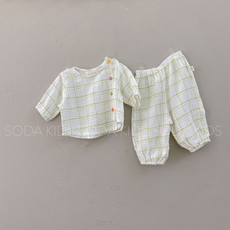 (Hàng thiết kế) Set pijama xô cúc lệch