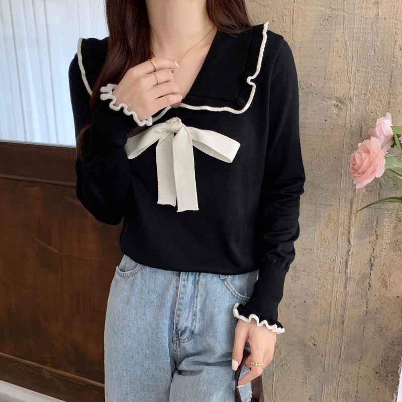  Áo Sweater Dệt Kim Phối Ren Thắt Nơ Xinh Xắn Cho Nữ | BigBuy360 - bigbuy360.vn