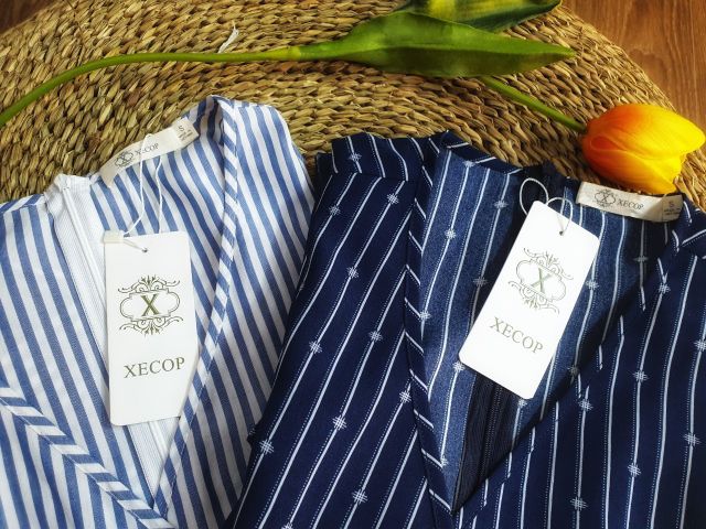 Đầm Xecop midi wrap striped dress