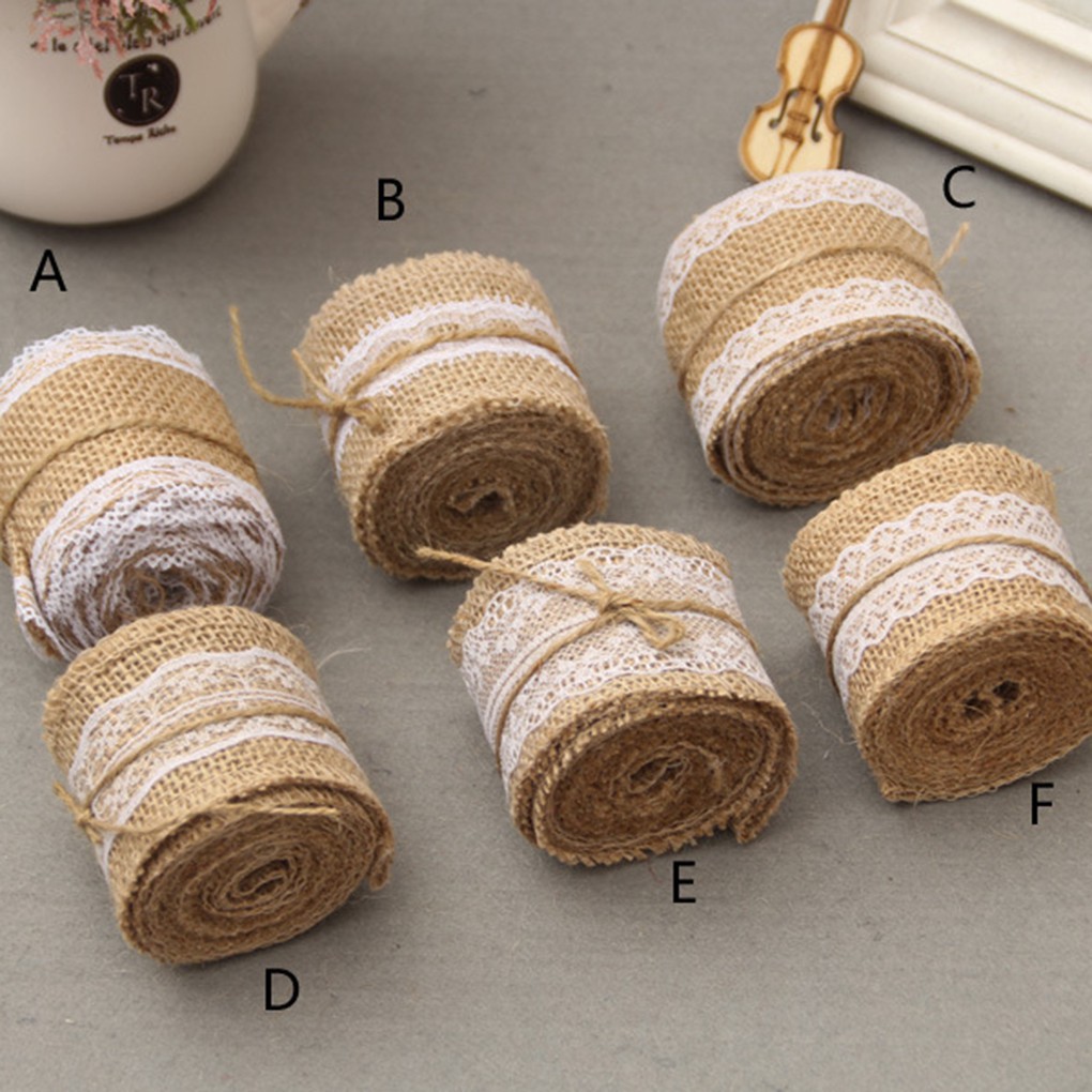 2M Natural Burlap Craft Ribbon Roll with White Lace Wedding Crafts