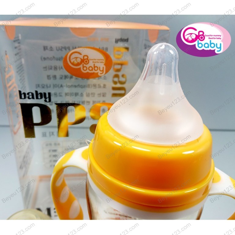 180ml / 240ml - Bình sữa nhựa PPSU cao cấp cổ rộng GB BABY kèm tay cầm và van chống sặc - Hàn Quốc