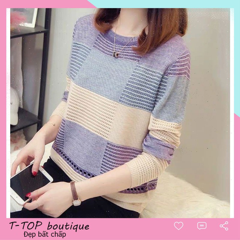 Áo len nữ form rộng, áo len mỏng chất len lưới tay dài hàng đẹp loại 1 | BigBuy360 - bigbuy360.vn