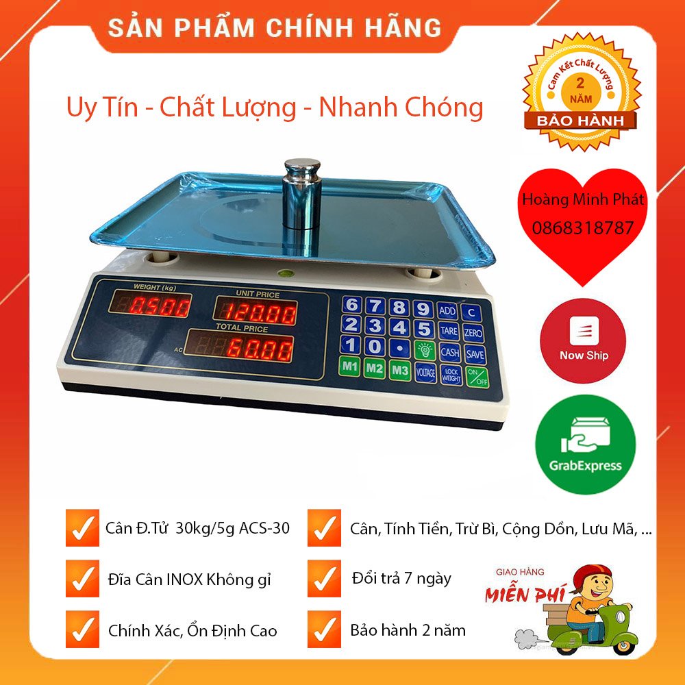 Cân Điện Tử Tính Giá Tiền Hàng 30kg/5g ACS-30. Bảo Hành 2 Năm