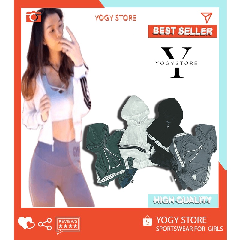 Áo khoác gió tập thể thao chất thun poly lưới ba sọc, chất thun poly co dãn 4 chiều tốt, form ôm body, áo croptop