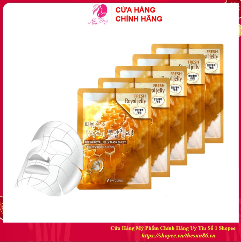 Mặt nạ giấy - Mặt nạ dưỡng da chiết xuất từ sữa ong chúa 3W Clinic Hàn Quốc [Combo 10 Túi/Hàng Nhập Khẩu Hàn Quốc]