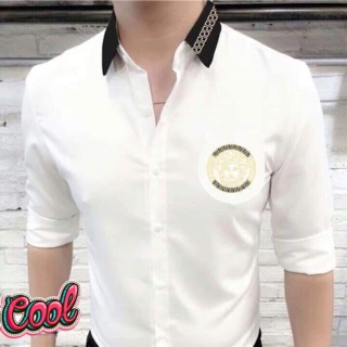 Áo somi nam tay dài Versace, phối viền bâu