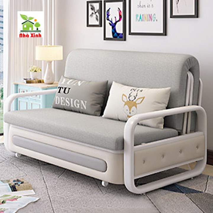 Giường sofa gấp gọn, Giường thông minh cao cấp  tiện lợi  KT : 1m93 x 1m20 Tặng đệm và 2 gối Xinh ( Xám Đậm, Xám Nhạt )