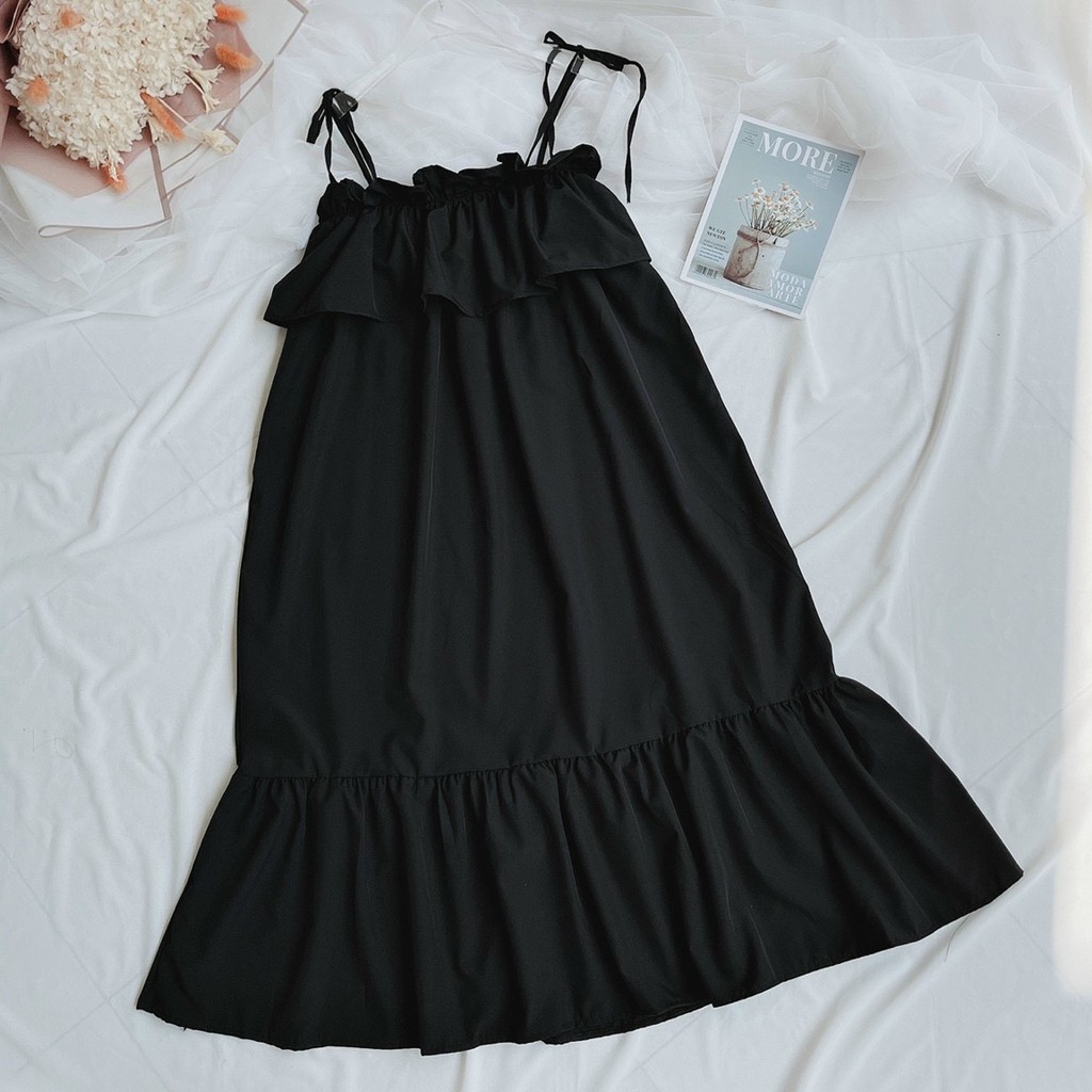 Đầm 2 dây cột nơ vai kiểu tiểu thư siêu hót feedback - Bảo An Shop