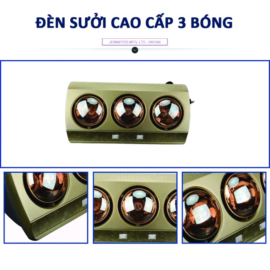 Đèn Sưởi Nhà Tắm Cao Cấp Sử Dụng, Lắp Đặt Đơn Giản, An Toàn - 3 Bóng Hồng Ngoại Công Nghệ Đức 825W