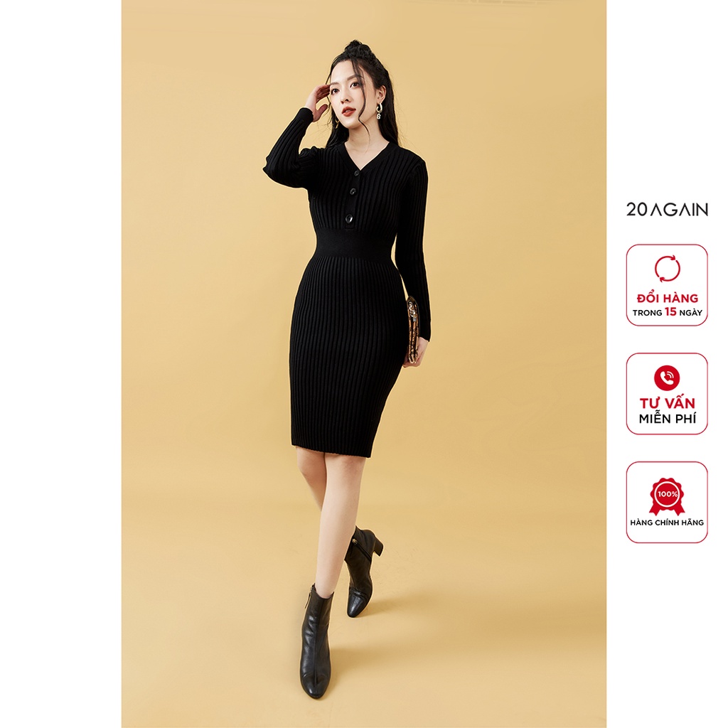 Váy len ôm body dài tay 20AGAIN, thiết kế basic, tôn dáng che khuyết điểm DLA0070 | WebRaoVat - webraovat.net.vn