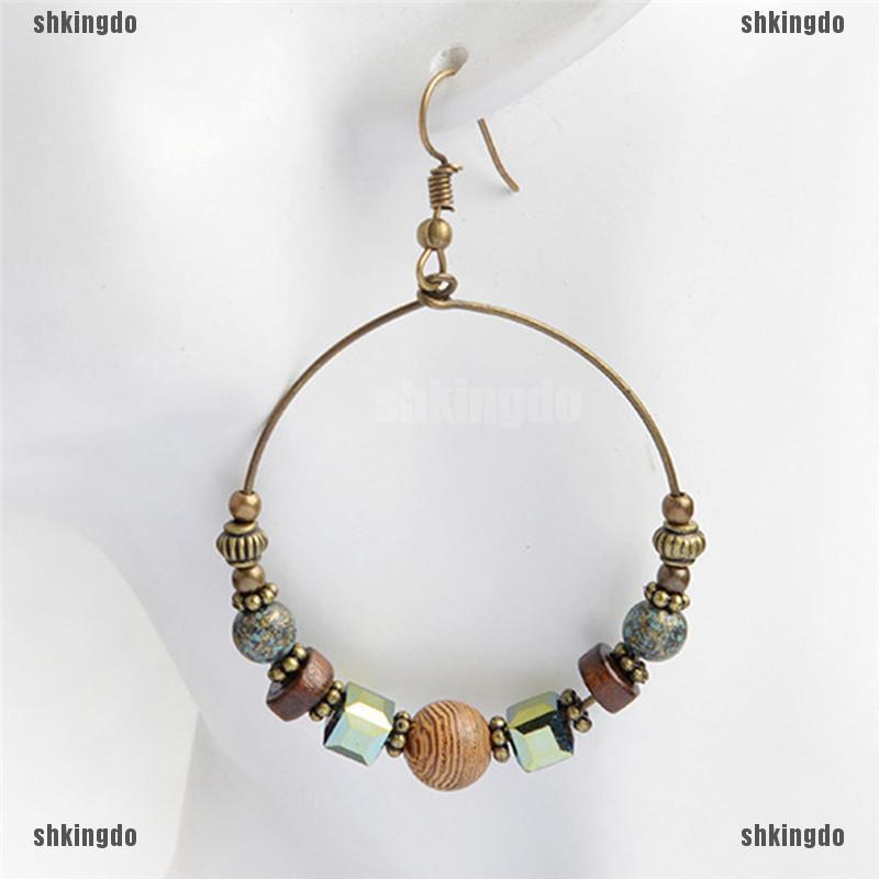 Khuyên tai tròn xỏ hạt phong cách boho cổ điển