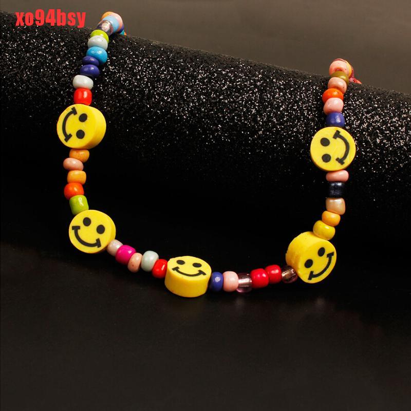 [xo94bsy]Bohemia Colorful Beads Smile Face Choker Necklace Clavicle Summer Jewelry Gift