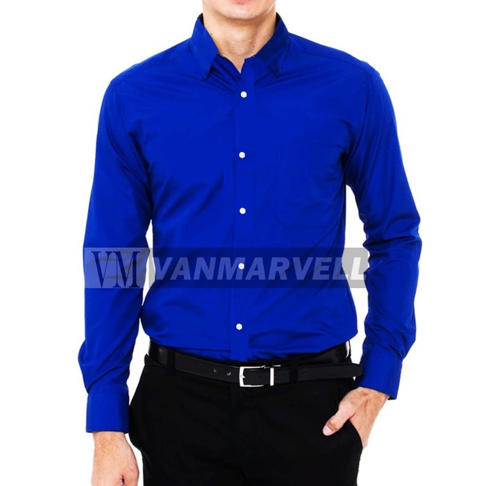 Áo Sơ Mi Nam Công Sở Dài Tay Màu Xanh Dương Đậm L DK382