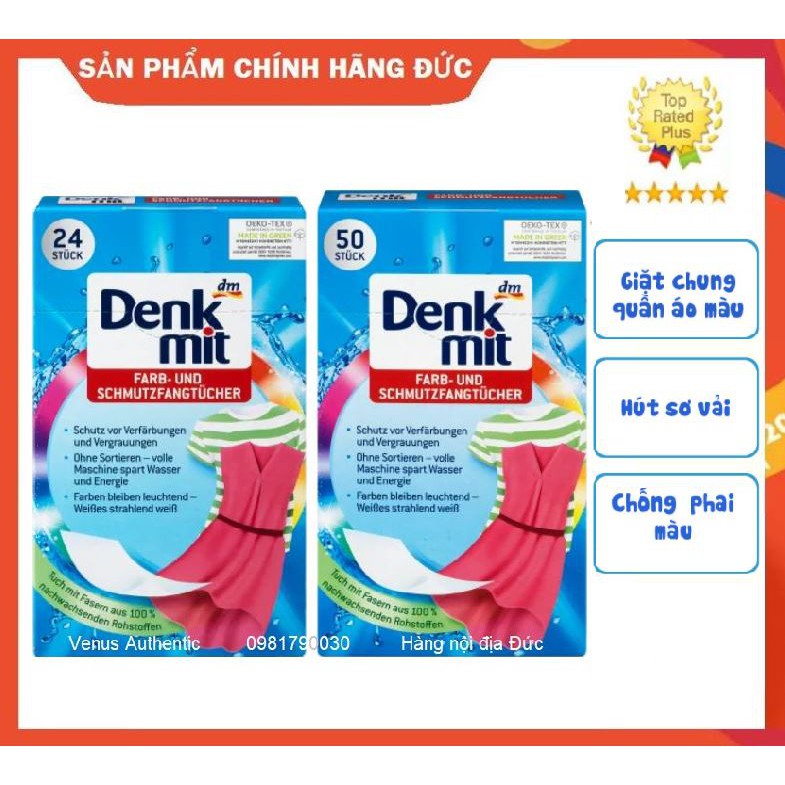 Giấy hút màu và chống phai màu quần áo Denkmit Đức - 50 miếng (Mẫu Mới)