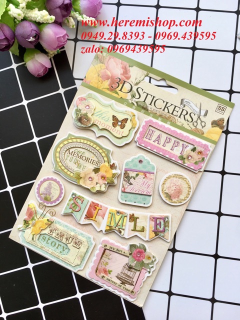 3D sticker trang trí khung ảnh, album (scrapbook 3D)