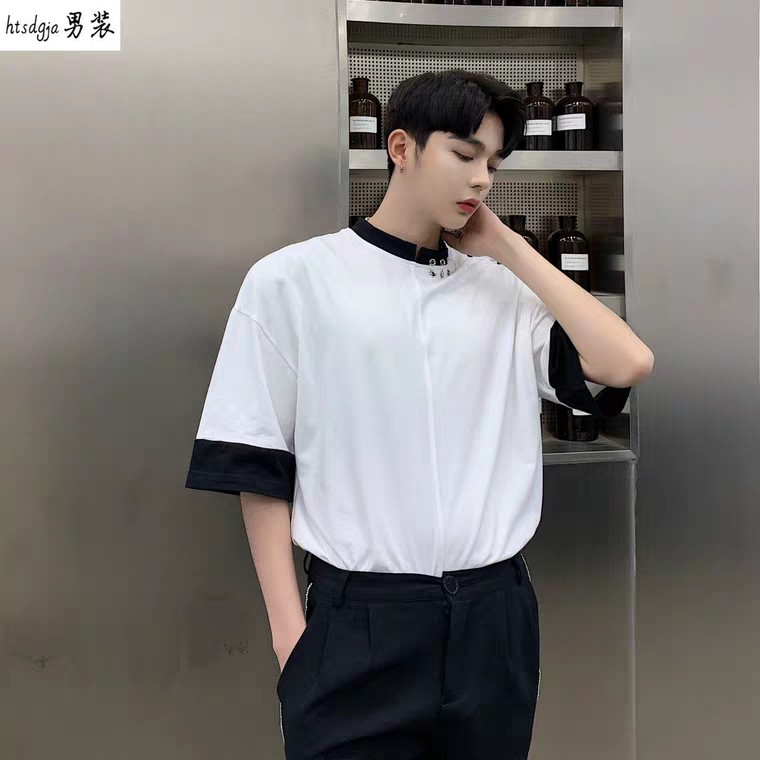 Áo thun unisex phối khoen cổ độc đáo, form rộng thời trang