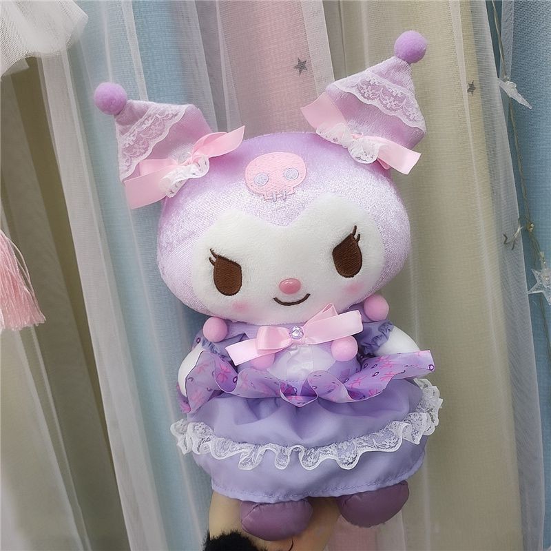 Kuromi Princess Dress Plush Toy Stuffed Doll Toy13/22cm Soft Cartoon Brooch Gift