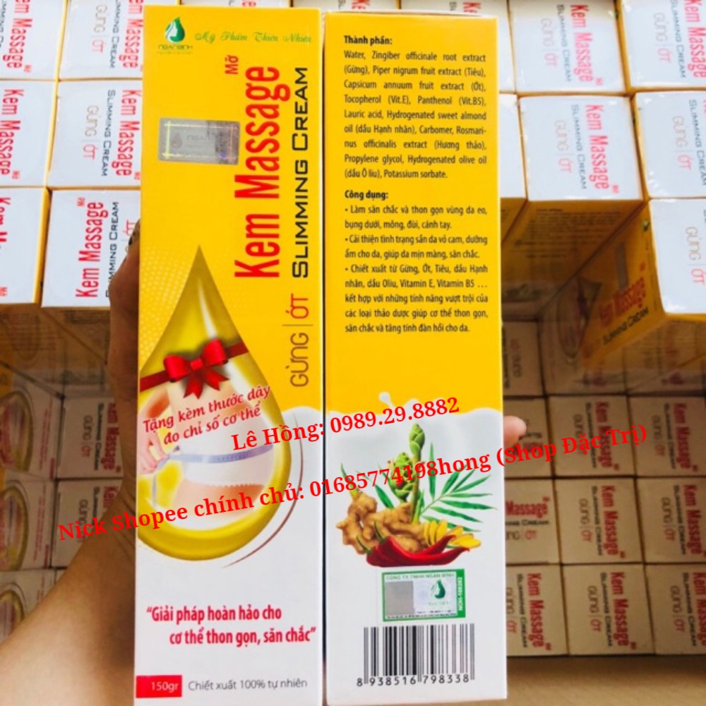 Kem Tan Mỡ Ngân Bình Cao Cấp + Tặng Thước Dây Đo _ Hộp to 150gr _ Chính Hãng Ngân Bình (Kem tan mỡ gừng ớt Gia truyền)
