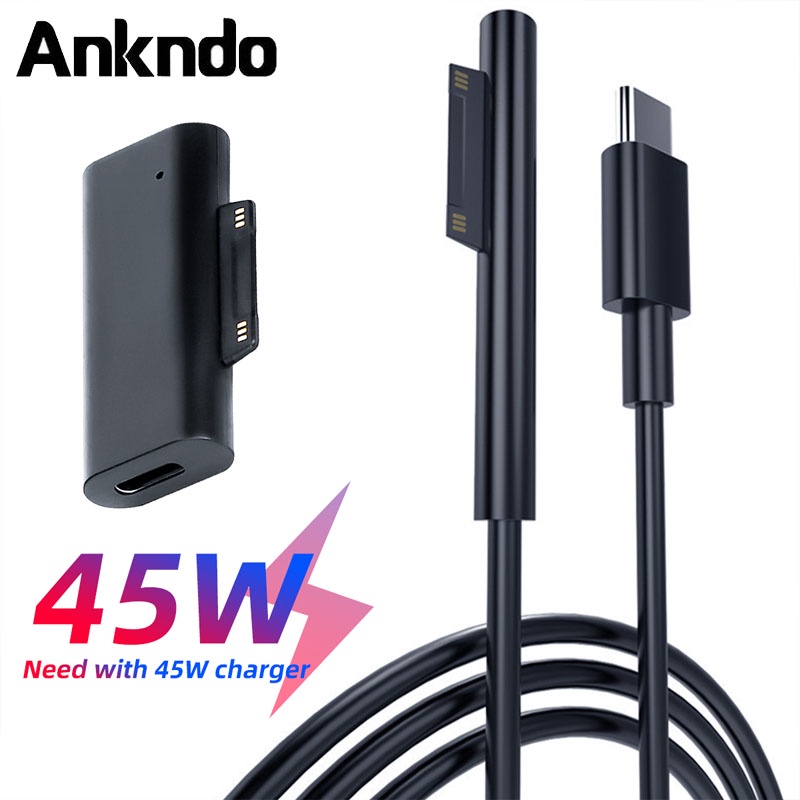 Cáp sạc nhanh Ankndo pin 45W 15V 3A PD chuyên dụng cho Microsoft Surface Pro 3/4/5/6 Book 2/Go