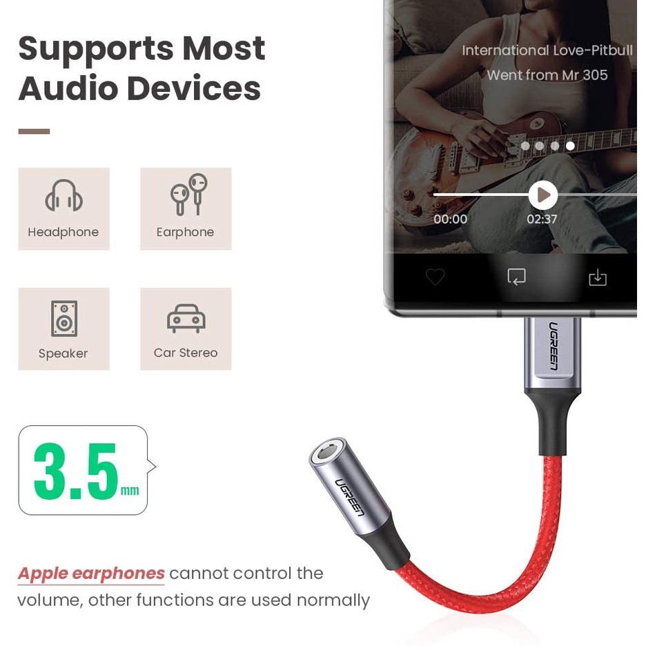 Cáp chuyển đổi âm thanh Type-C sang Audio 3.5mm UGREEN AV153 - Vỏ hợp kim (không chip)