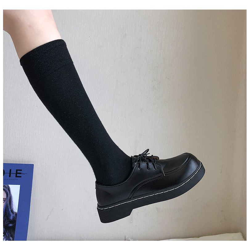 M56 Giày Ulzzang buộc dây da mềm phong cách Hàn Quốc thu đông