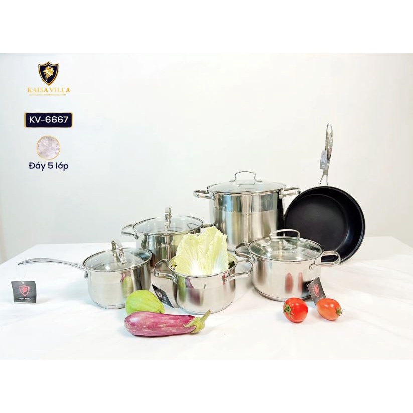 Bộ Nồi Chảo Inox 6 Món 12 Chi Tiết Kaisa Villa KV-6667