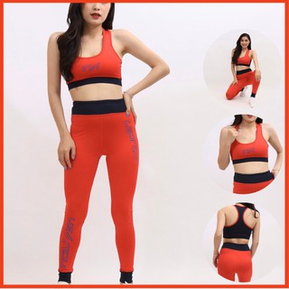 Đồ tập Gym nữ Yoga màu cam đen Vải thun co dãn thấm hút mồ hôi