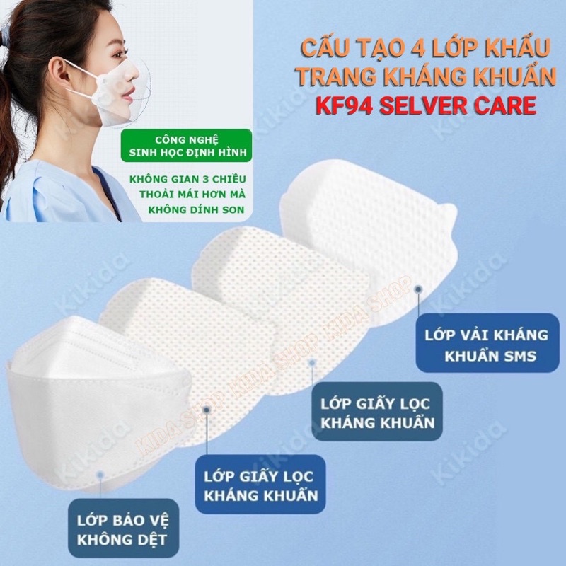 Thùng 300 Khẩu Trang Kháng Khuẩn KF94 4D SELVER CARE Quai mềm co giãn Vải sạch hàng chính hãng