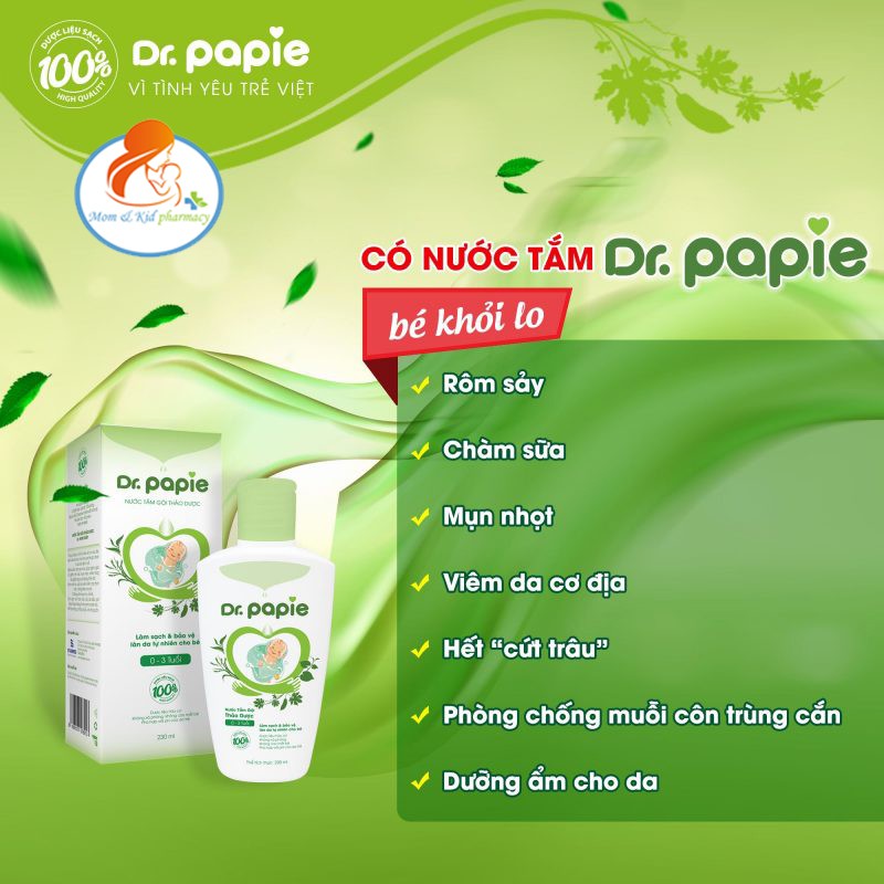 Sữa tắm gội thảo dược cho bé từ sơ sinh Dr Papie Chai 230ml từ lá trà, mướp đắng, trầu không, tràm, sả chanh