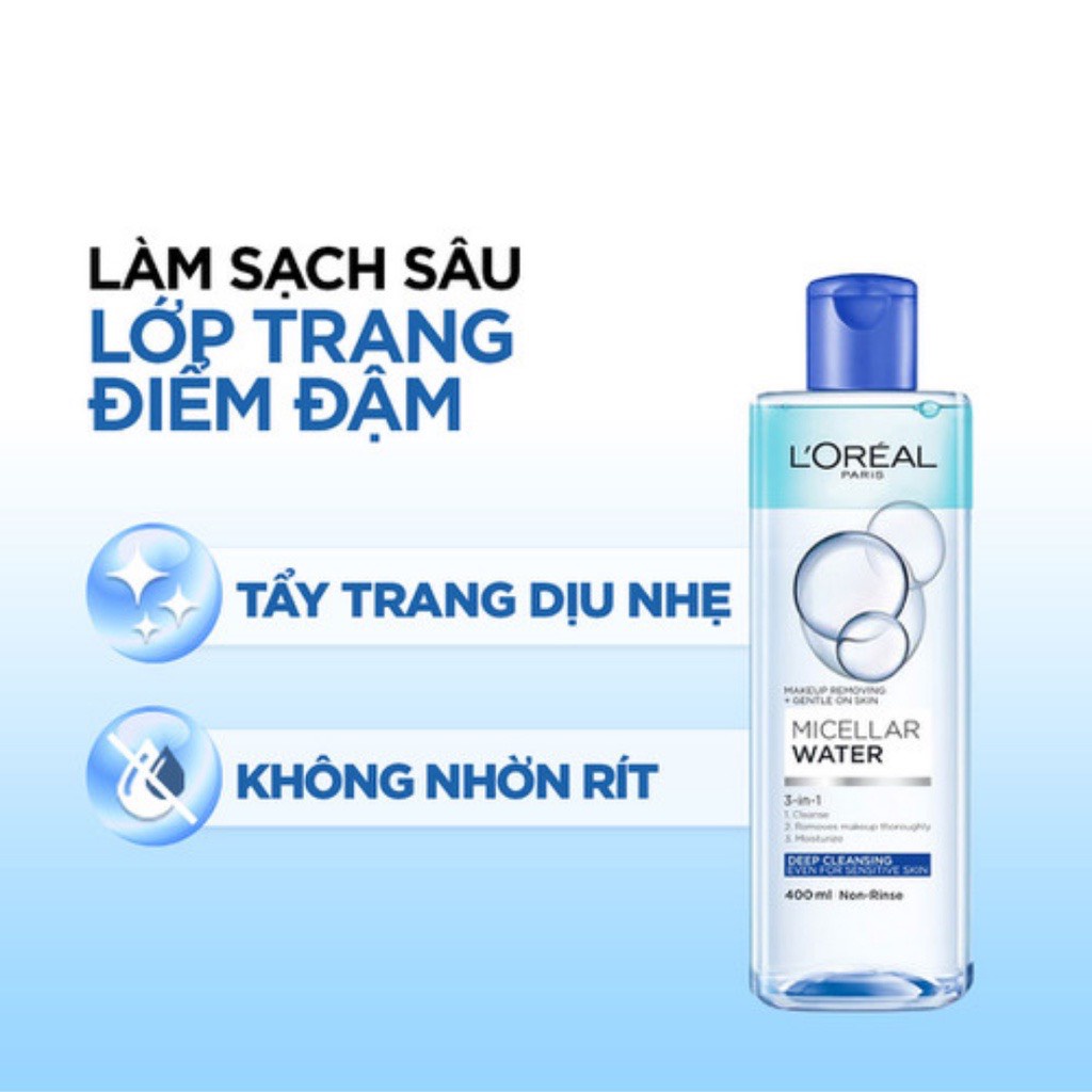 Nước tẩy trang cho mọi loại da L'Oreal Paris 3in1 Micellar Water 400ml