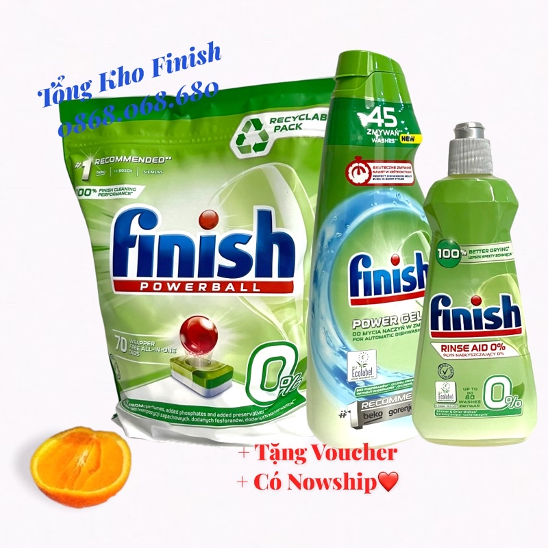 KHÔNG MÙI+ÍT HOÁ CHẤT Bộ sản phẩm Viên rửa bát Finish Eco - Gel Eco - Dầu