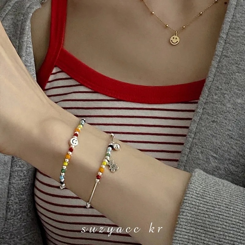 Vòng Tay Chuỗi Hạt Mặt Cười Màu Cầu Vồng Thời Trang Mới Cho Nữ