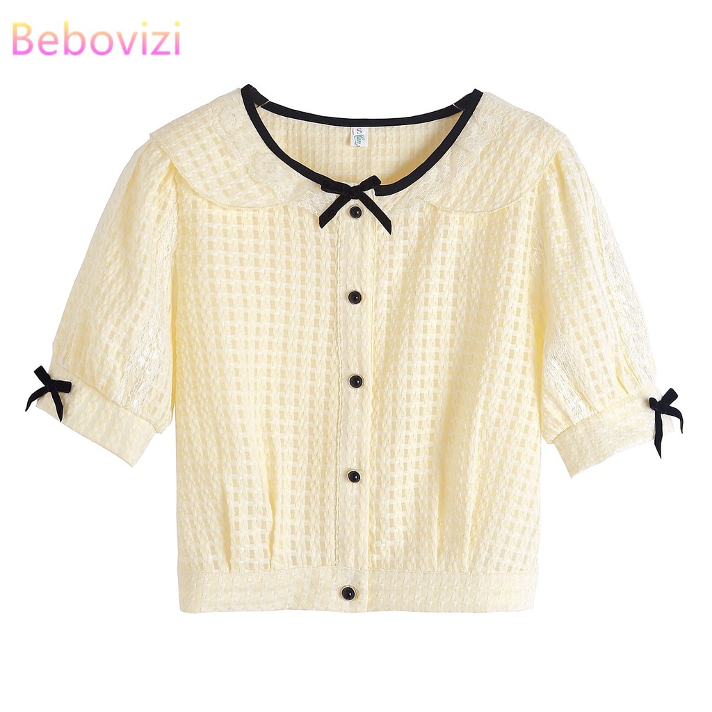 Áo Sơ Mi Chiffon Tay Phồng Cổ Búp Bê Thắt Nơ Mẫu Mới 2022 Thời Trang Mùa Hè Cho Nữ