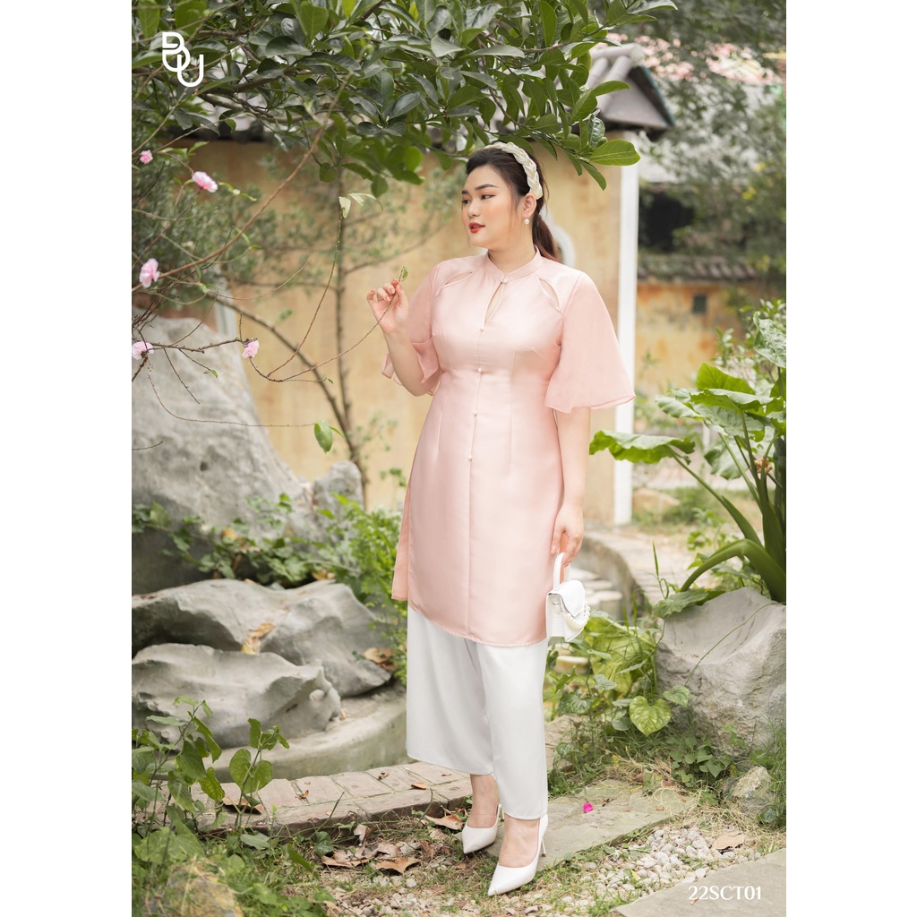 Áo dài khoét cánh hoa vải Tafta BIGSIZE  - 22SCT01 -