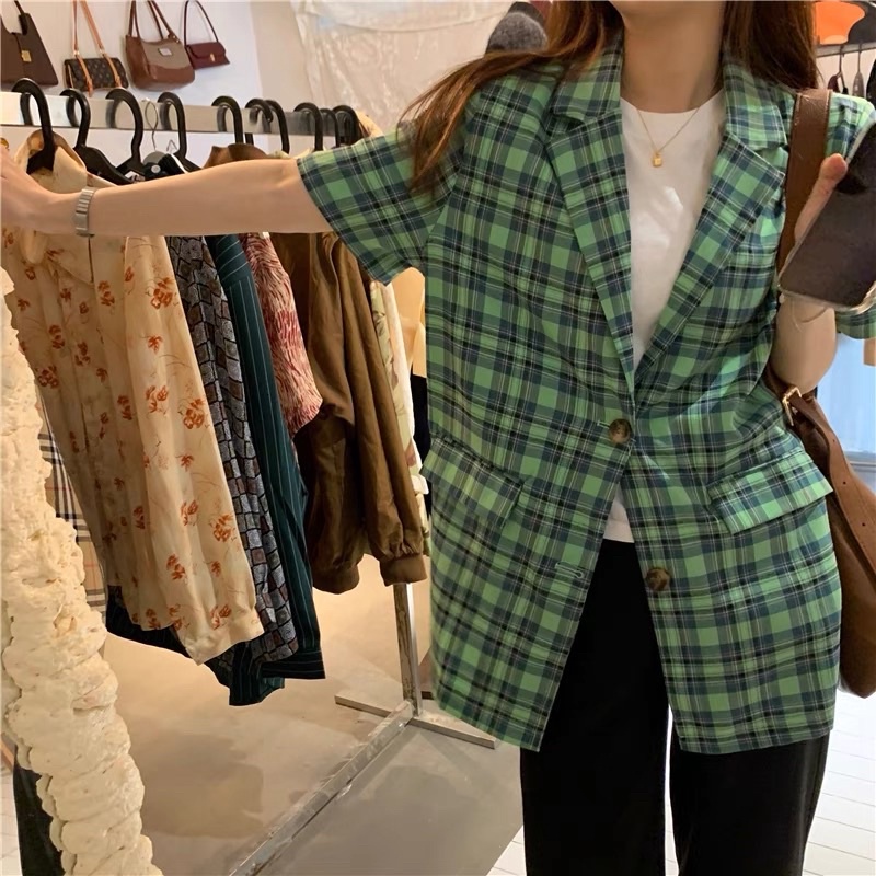 Áo blazer tay ngắn kẻ caro (ảnh thật đầu) | BigBuy360 - bigbuy360.vn