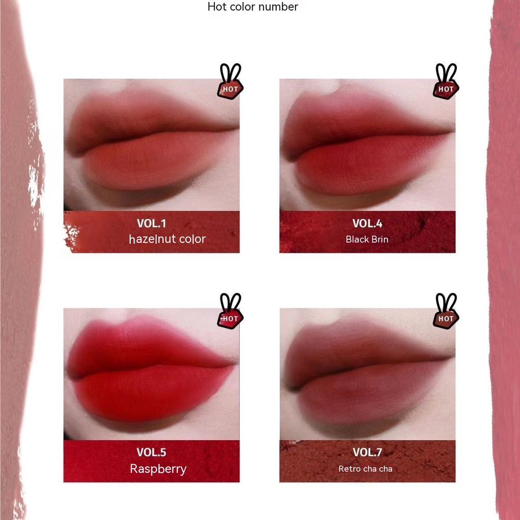 HYNTOOR Son Môi Nhung Lì Màu Đen Thiết Kế Vỏ Hình Thỏ Xinh Xắn