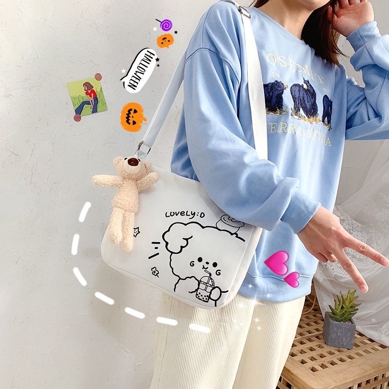 Túi Đeo Chéo Bằng Vải Canvas Phong Cách Mới Sức Chứa Lớn Dễ Phối Đồ Dành Cho Nữ Sinh
