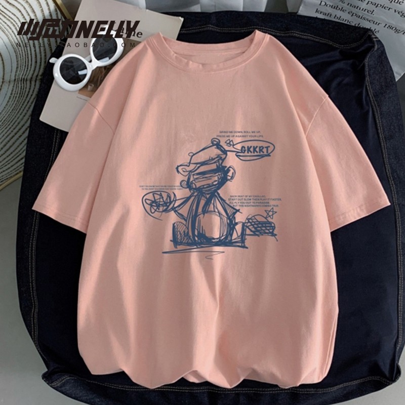 Little Nili T-shirt ngắn tay xu hướng hip-hop mùa hè unisex quần áo phong cách Hồng Kông cỡ lớn Hàn Quốc