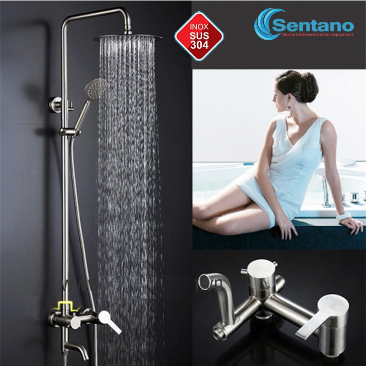 [TOÀN BỘ INOX] Bộ Sen cây tắm đứng NÓNG LẠNH INOX 304 Sentano (Kiểu tròn) HÀNG ĐÚC cao cấp - Lõi chia nước lớn chảy mạnh