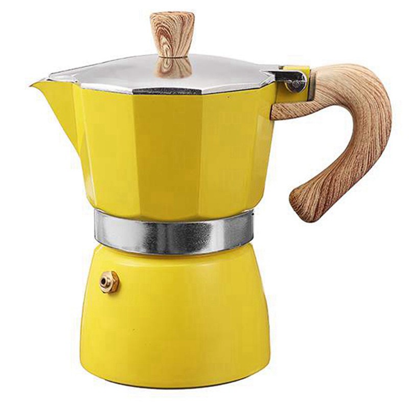 2Pcs Aluminum Italian Moka Espresso Coffee Machine Filter Stove Pot 3 Cups - Yellow & Green