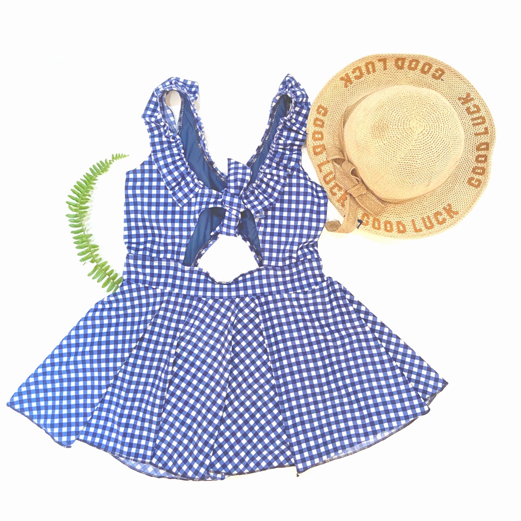 SET BIKINI, ĐỒ BƠI ĐI BIỂN ÁO CARO TAY BÈO KHOÉT NGỰC VÁY XÒE DỄ THƯƠNG ODERI LT-129