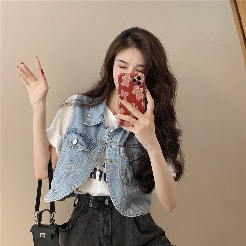 Áo Khoác Denim Không Tay Thiết Kế Mới Thời Trang Mùa Xuân Hè Theo Phong Cách Hàn Quốc Cho Nữ