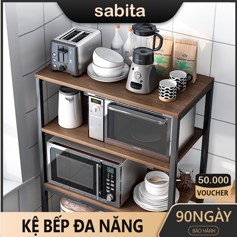Kệ lò vi sóng hiện đại nhiều tầng theo phong cách Bắc Âu 🌳 Kệ mặt gỗ đựng đồ thực phẩm cho không gian bếp SABITA GM05