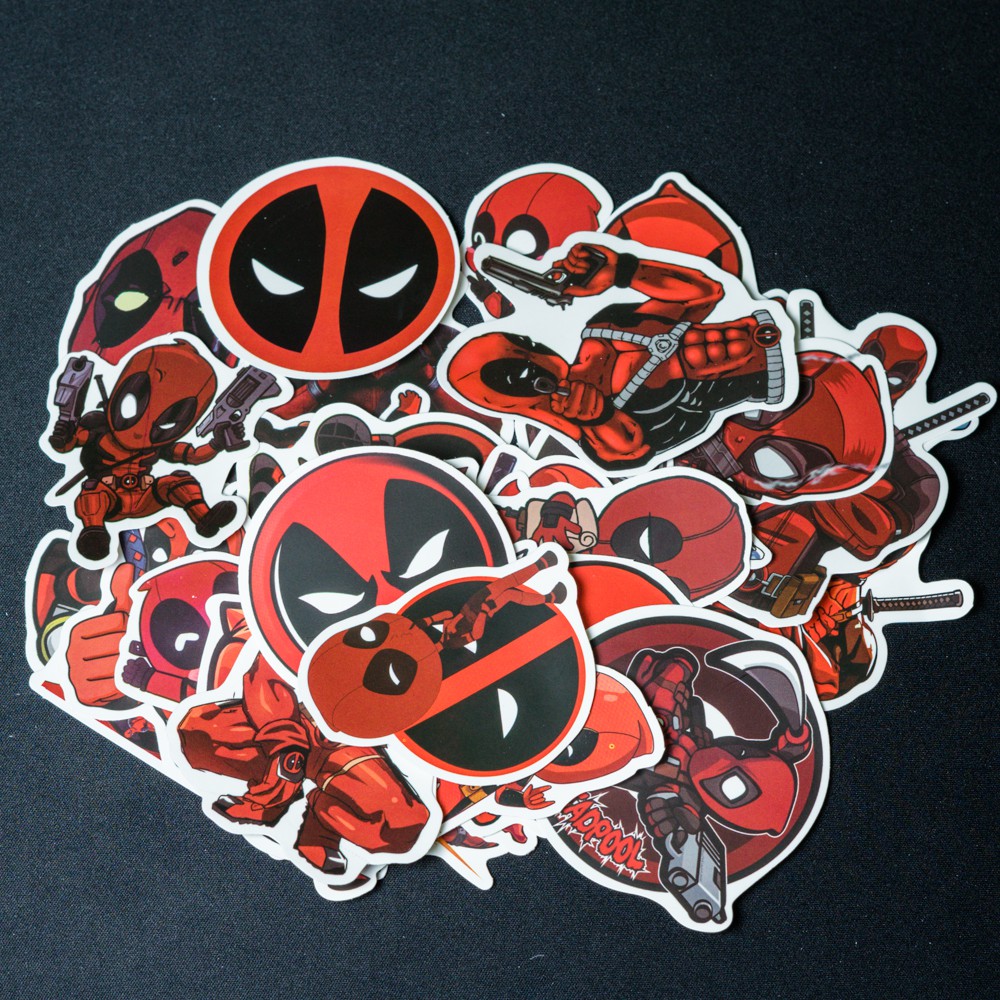 Bộ miếng dán sticker, stickers cao cấp chủ đề Deadpool, Spiderman, Avengers trang trí Vali Laptop Mũ Bảo Hiểm Xe Máy Đàn