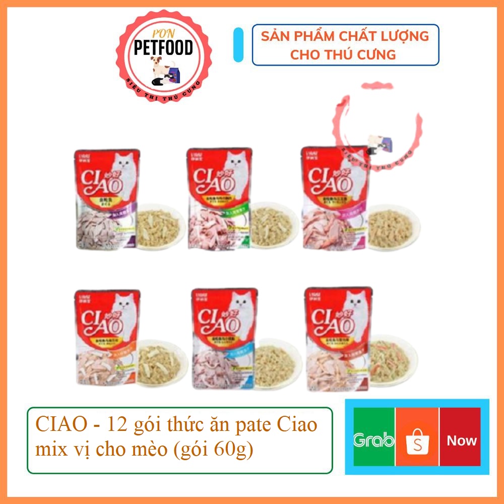 CIAO - 12 gói thức ăn pate Ciao mix vị cho mèo (gói 60g)