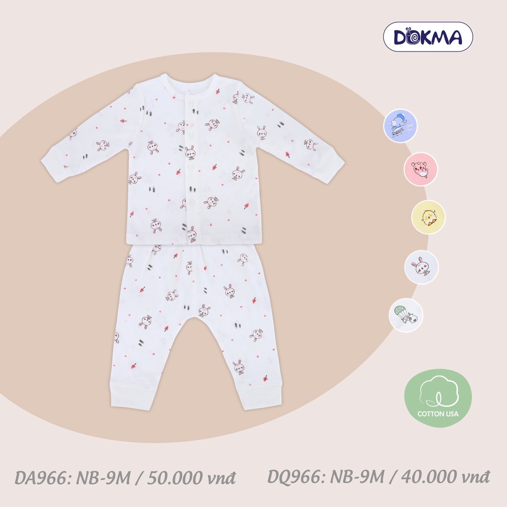 (NB-9M) Bộ sơ sinh cài giữa/cài lệch dài tay cotton  - DOKMA