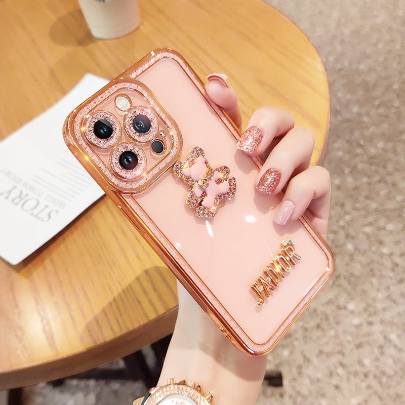 Ốp Điện Thoại Trong Suốt Hình Gấu 3D Cho iPhone 13 12 11 Pro Max X XR XS 7 Plus