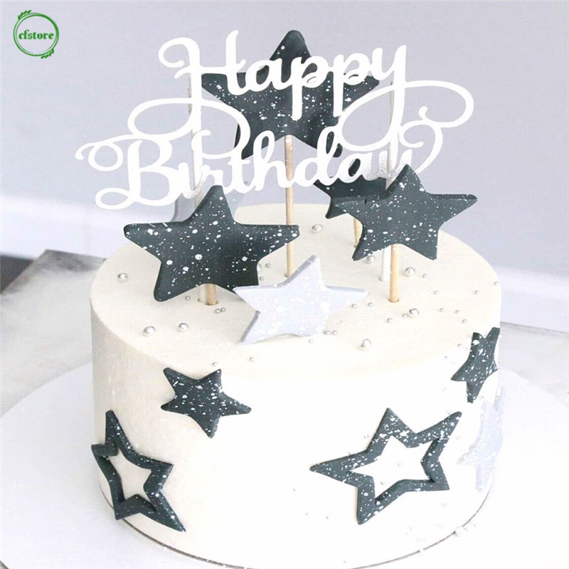 CF 5 Colors Happy Birthday Glitter Paper Cake Topper Golden Silvery Letters Cupcake Dessert Decor
