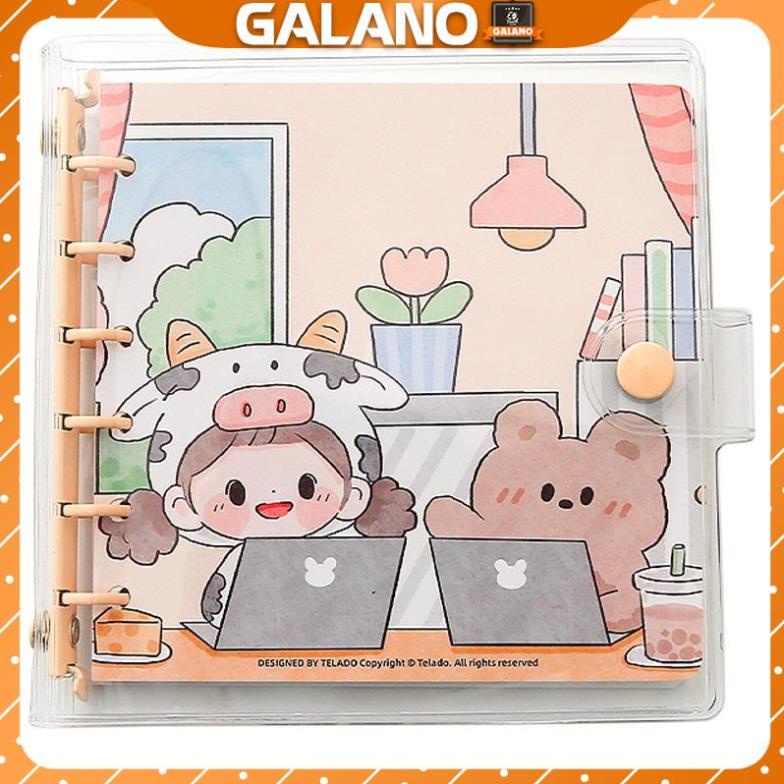Sổ còng GALANO sổ tay còng bìa trong suốt dáng vuông họa tiết hoạt hình 80 trang SN-001402